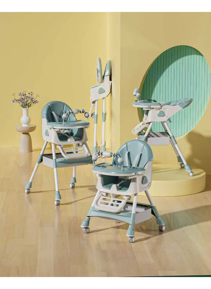 امبريلا كرسي طعام مرتفع للأطفال من امبريلا   بار العاب ومسند اضافي و صينية وجبات مزدوجة قابلة للإزالة والتعديل بتصميم قابل للإمالة مع عجلات ممتازة - Image 1